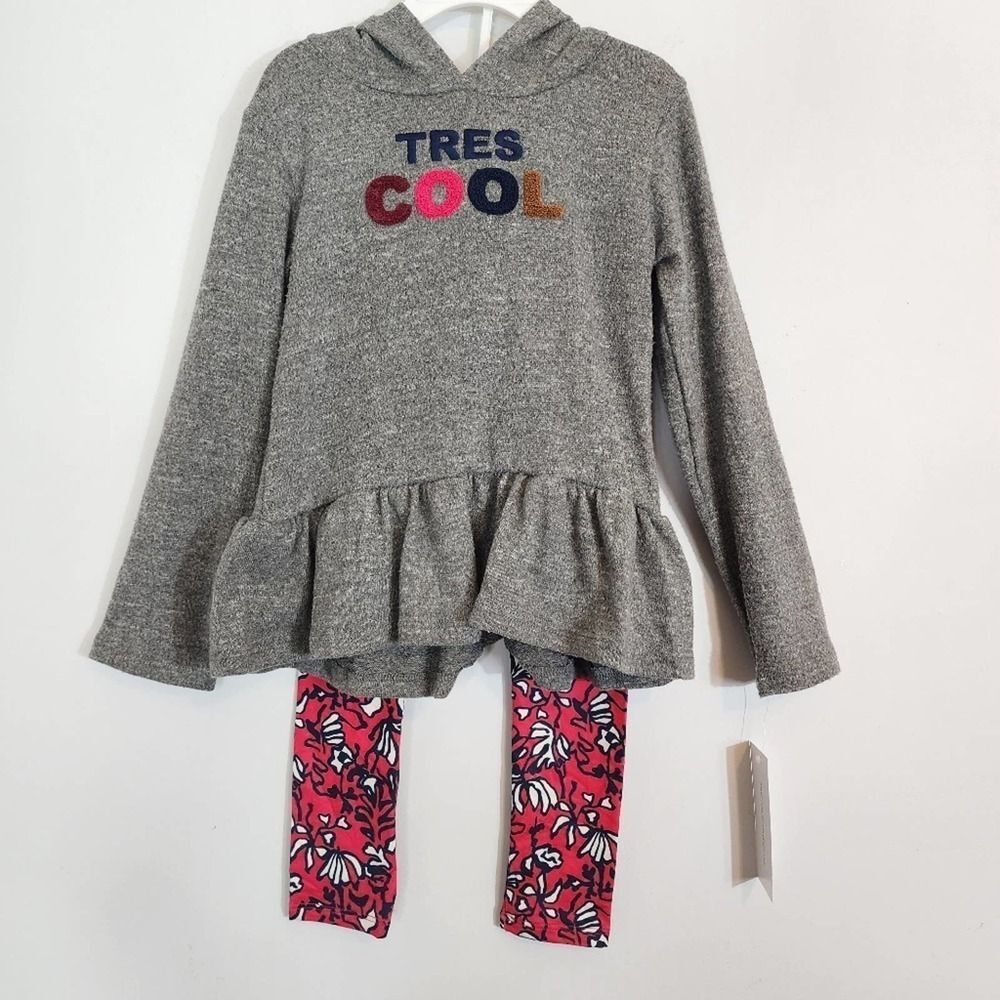 NWT French Connection Tres Cool Hoodie & Leggings Set Girls Pink Grey size 5 - Picture 2 of 7